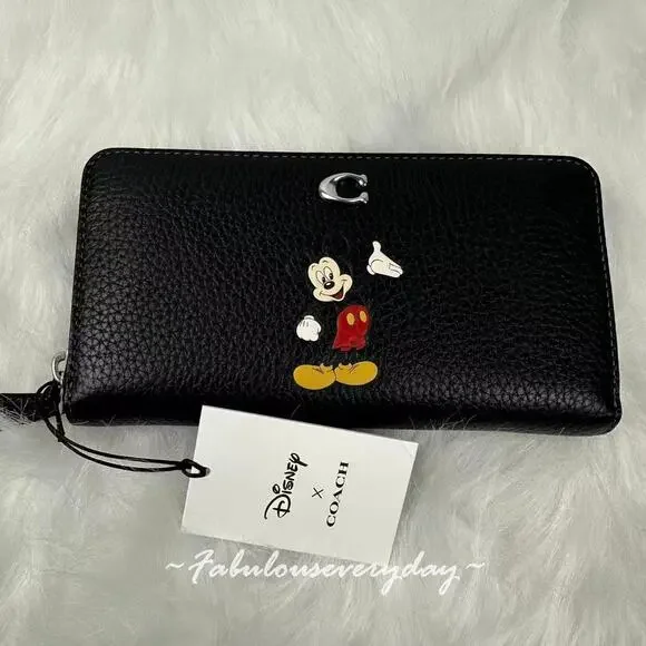 Disney X Coach Essential Accordion Zip Wallet In Leather Black CQ783 Mickey NWT - Picture 2 of 8